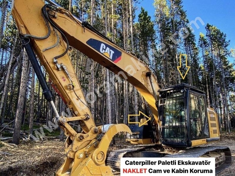 caterpiller paletli ekskavatör NAKLET cam ve kabin koruma