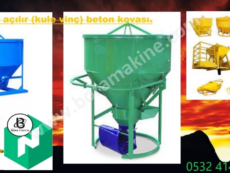 Alttan açılır (kule vinç) beton kovası beton pompasının ulaşamadığı yüksek yapı inşaatlarında kullanılir.